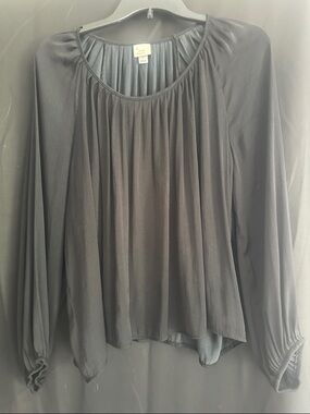 a new day Black Long-Sleeve Pleated Peasant Blouse